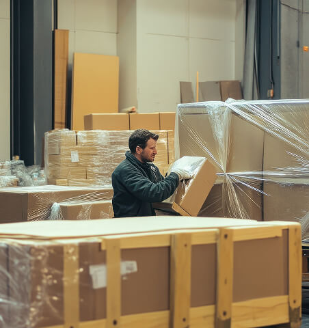 image of a person packing items carefully