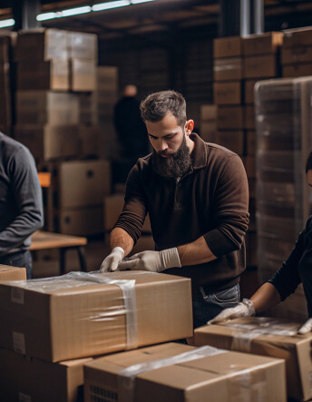 image of a person packing boxes with polythene